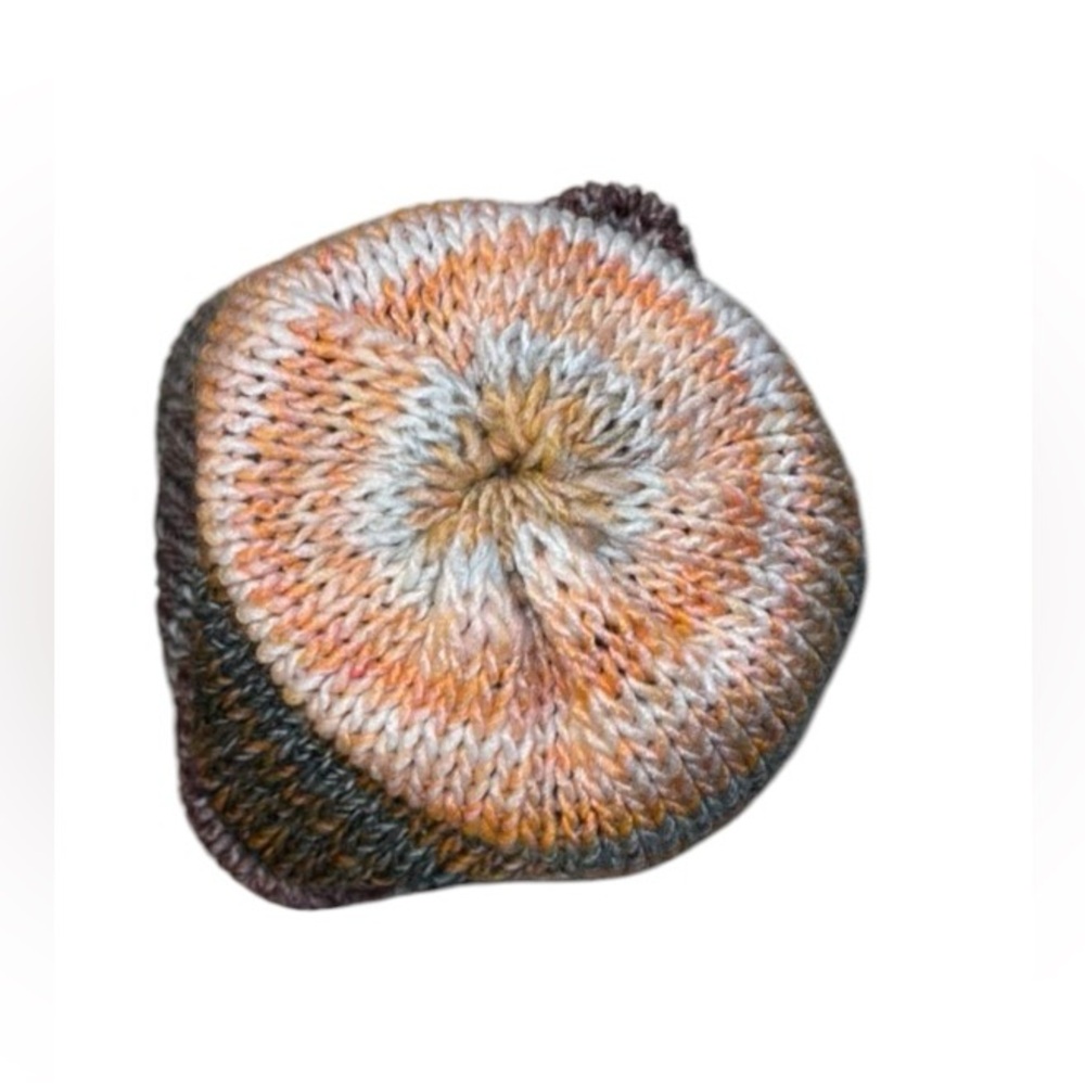 Sadblister Sisters adult knit winter hat orange cream with grays - Picture 3 of 4